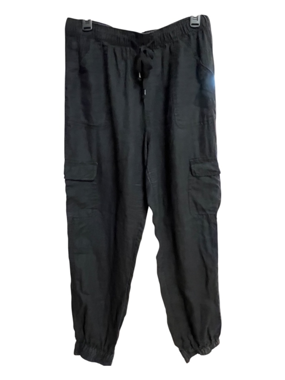 EUC Nicole Miller Black Linen Cargo Jogger Pants | Size L